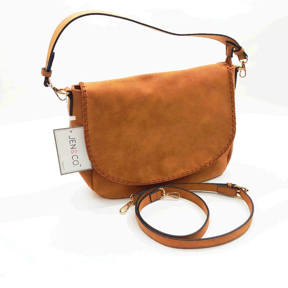 Jen & Co Jess Vegan Stitched Shoulder Bag Faux Suede Ginger 15x11x3.5 inches